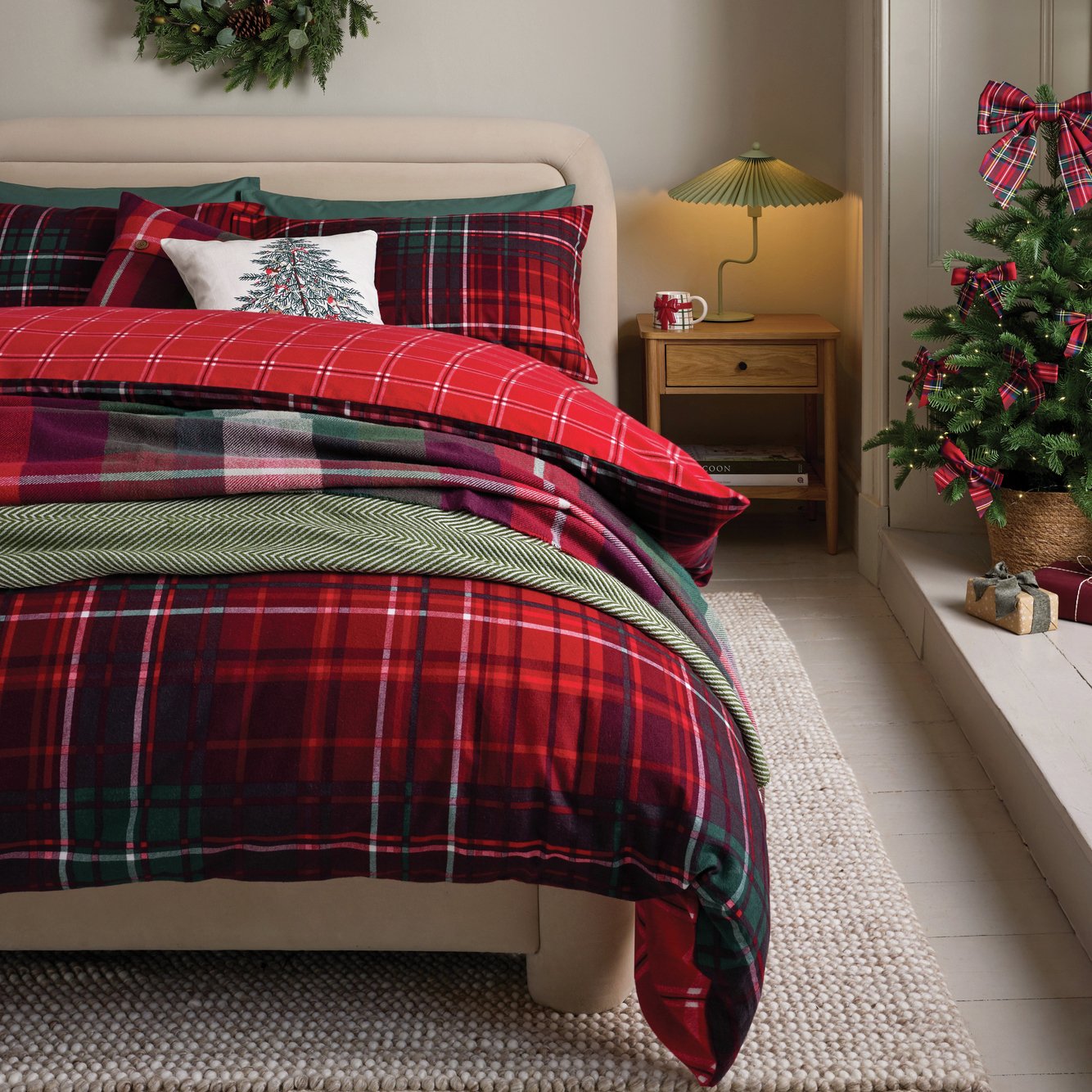 Argos Home Brushed Cotton Red Check Bedding Set