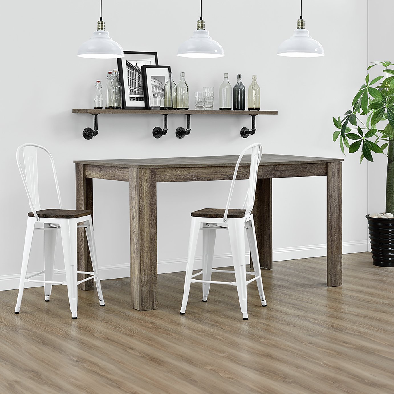 Dorel Luxor Pair of Metal Bar Stool - White