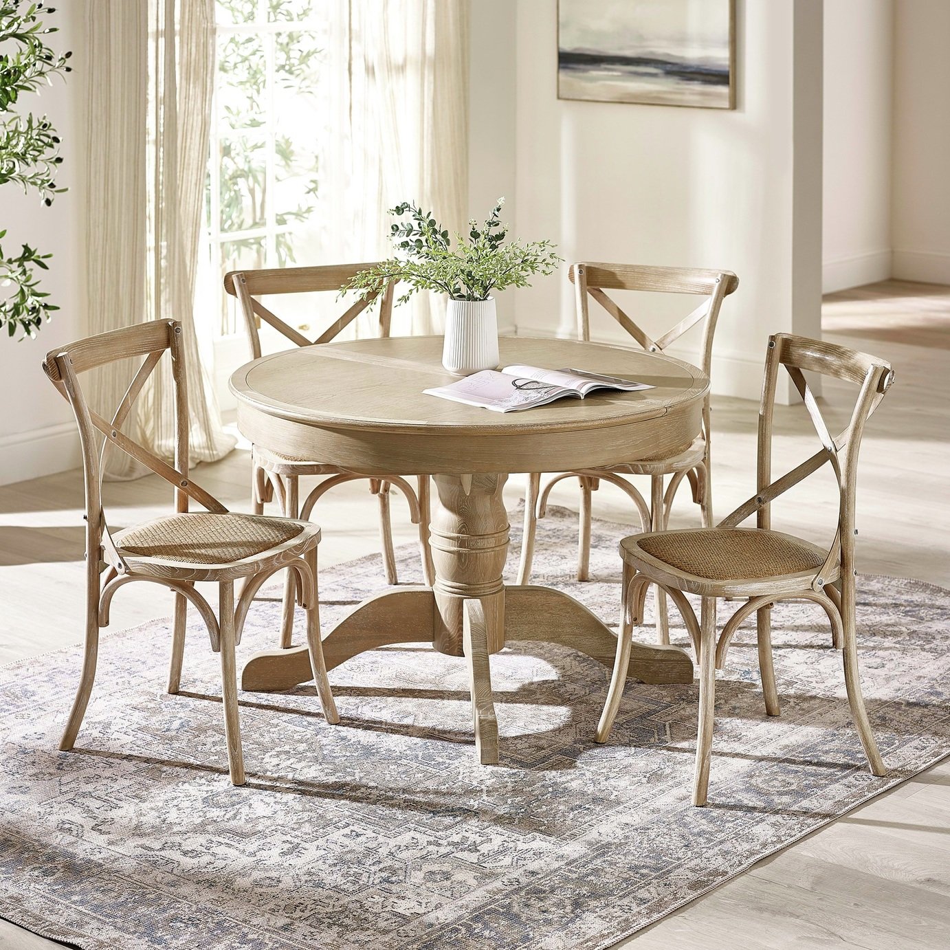 Julian Bowen Camille Extending Round Light Wood Dining Table & 4 Chairs