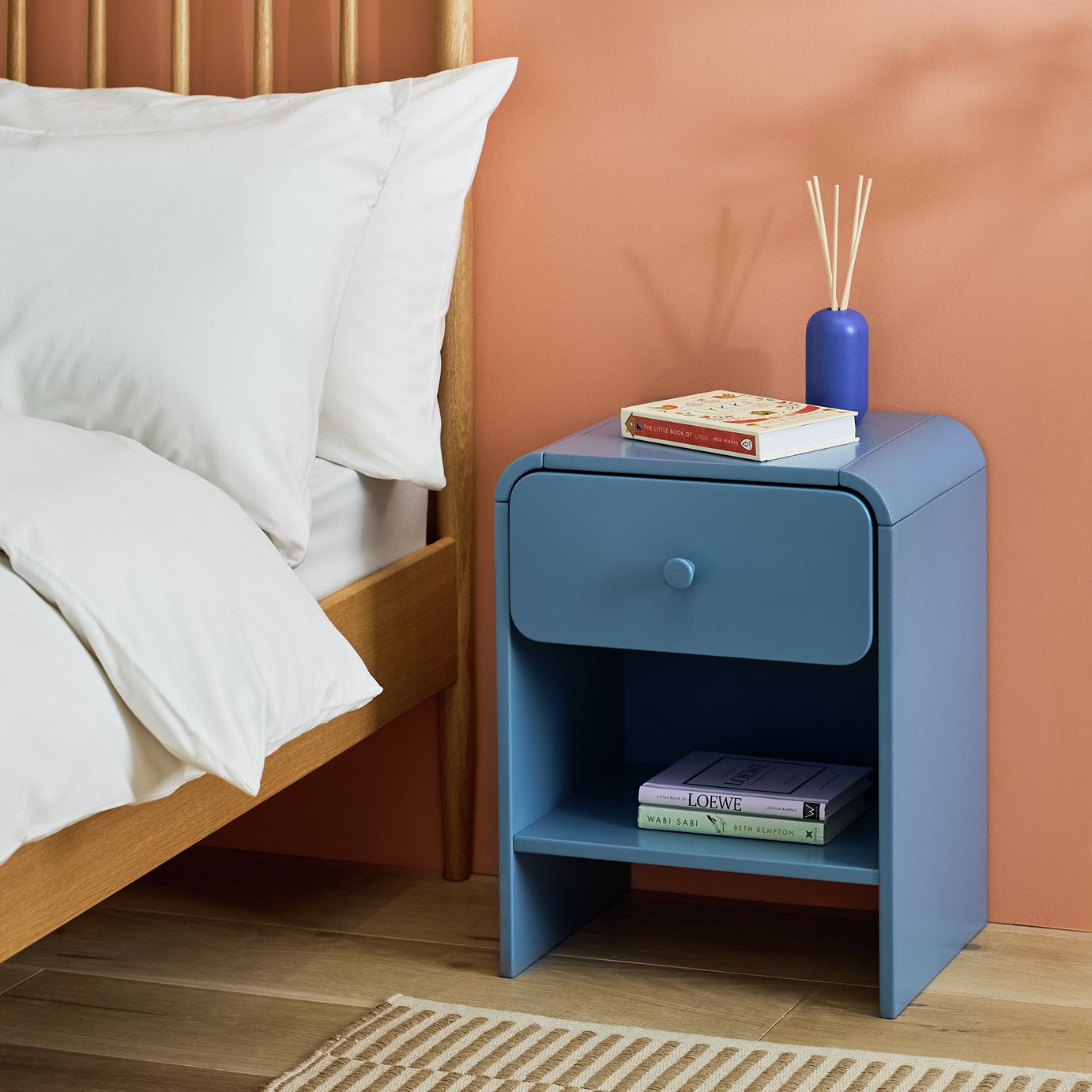 Argos Home Alfie Curved 1 Drawer Bedside Table - Blue