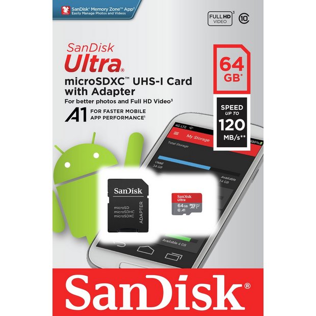 Buy Sandisk Ultra 1mbs Microsdxc Uhs I Memory Card 64gb Memory Cards Argos