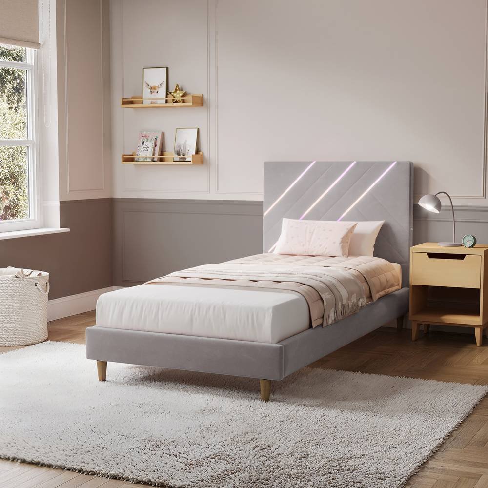 XR Living Lily Single Bed Frame With App Controlled LED - Grey