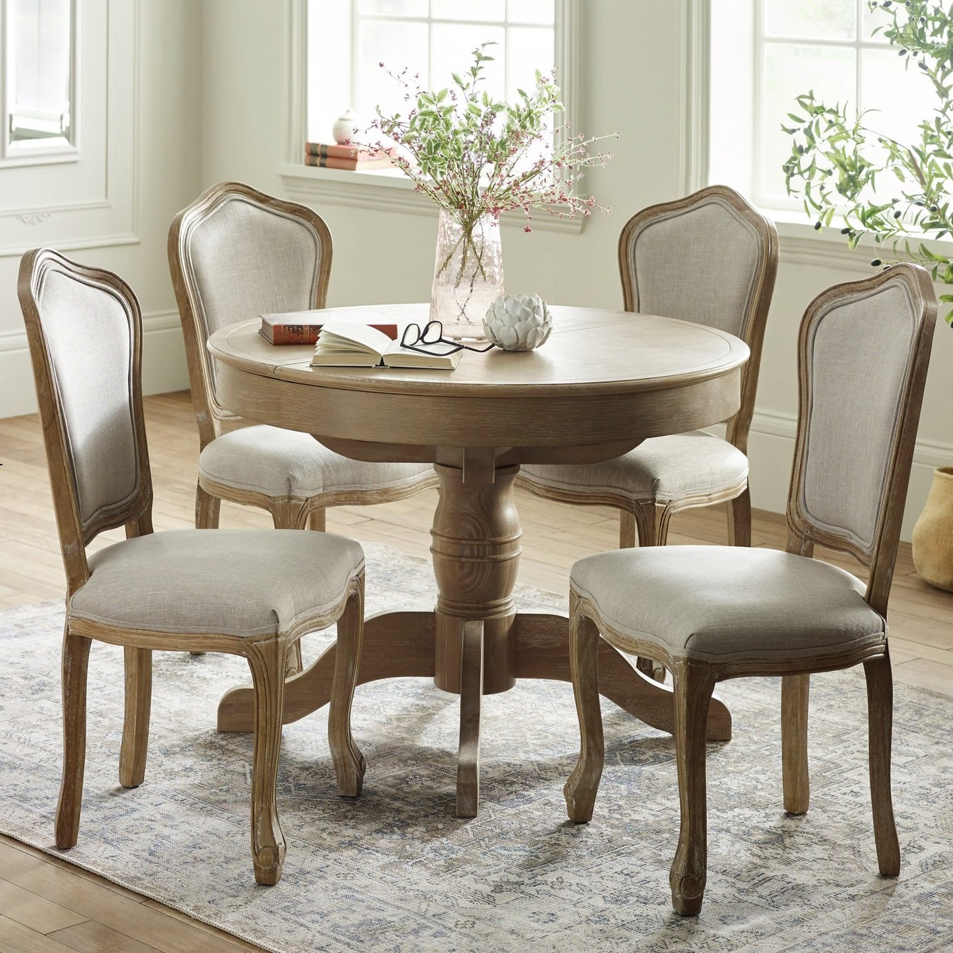 Julian Bowen Camille Extending Round Light Wood Dining Table & 4 Chairs