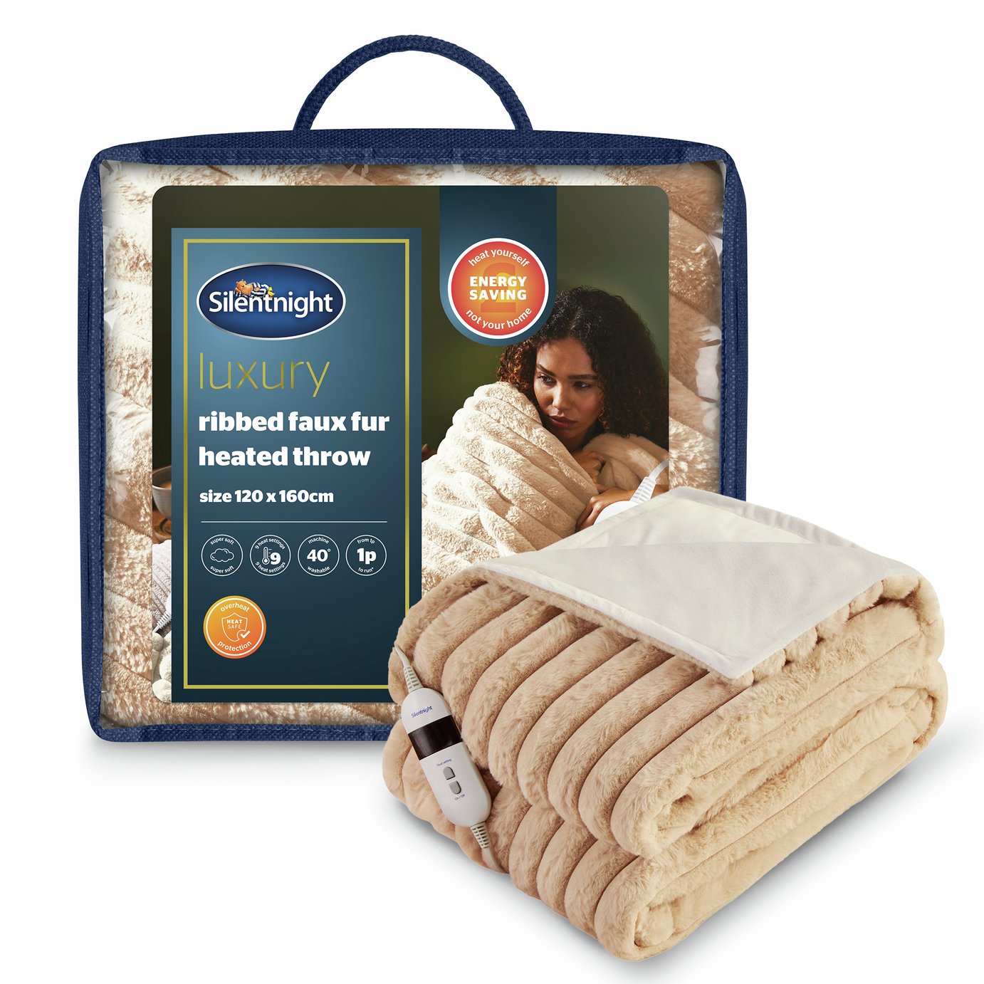 Silentnight Luxury Faux Fur Heated Throw - Cream
