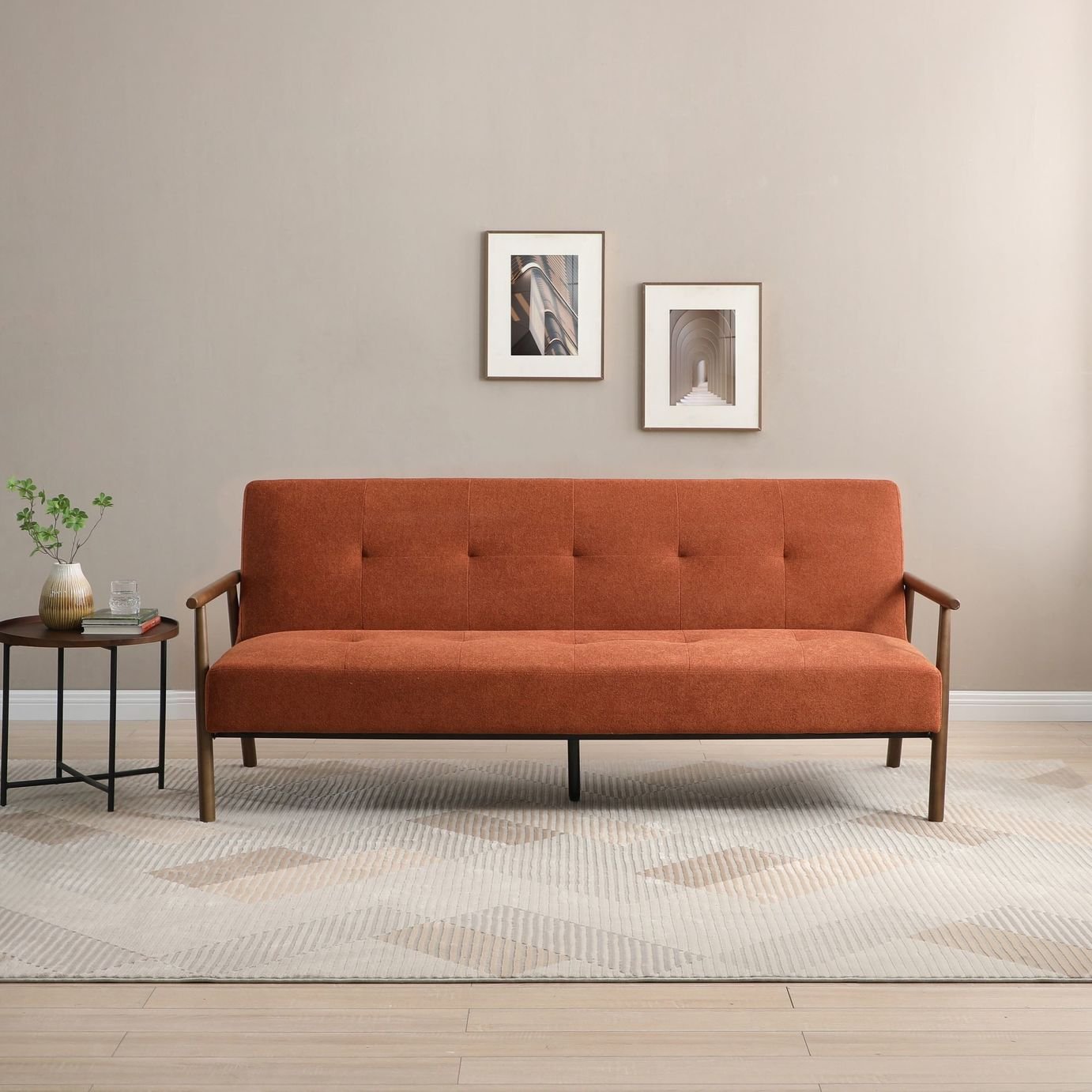 Kyoto Berkeley Small Double Fabric Sofa Bed - Orange