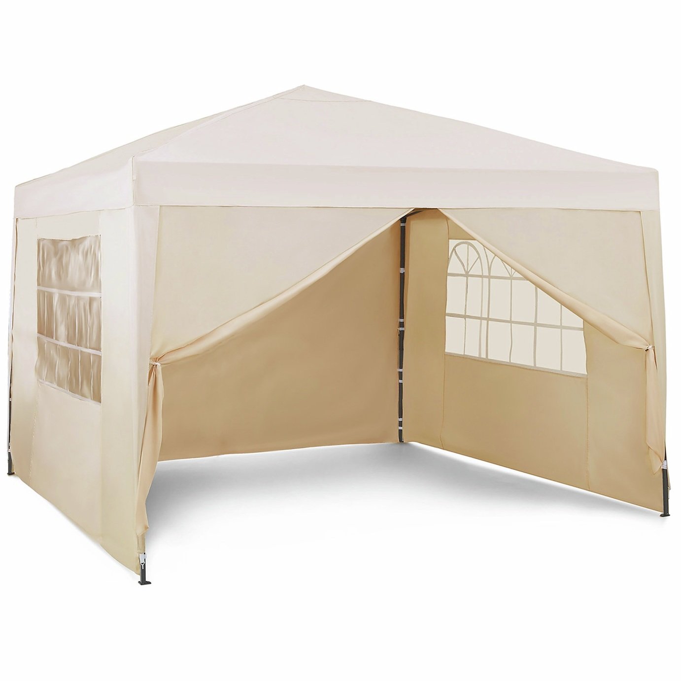 VonHaus 3m x 3m Pop-Up Garden Gazebo Set with 4 Side Panels - Cream