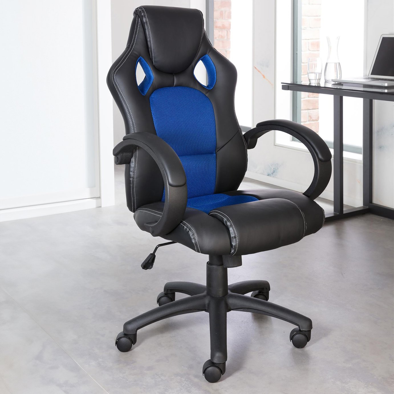 Dorel Daytona Faux Leather Office Chair - Black & Blue