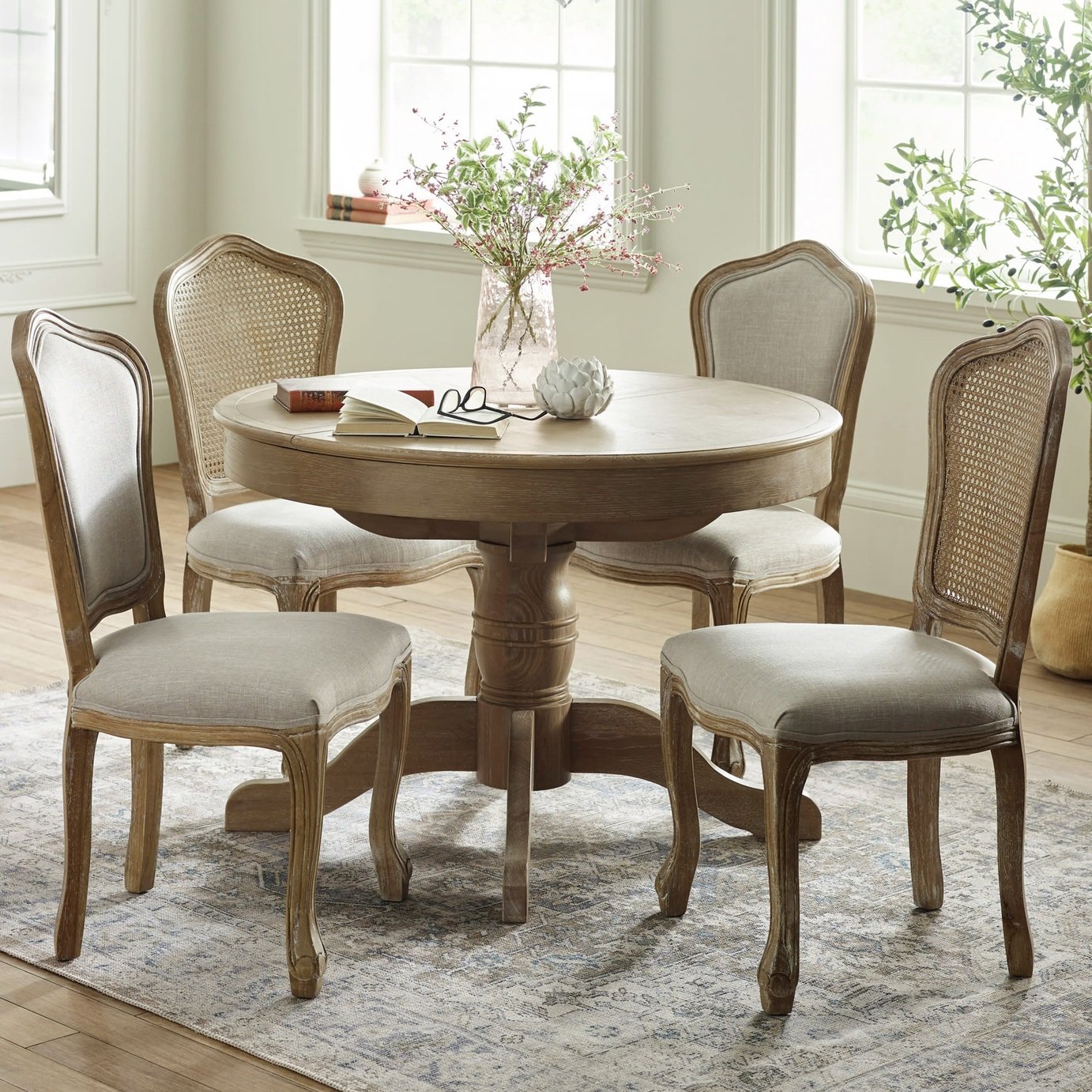 Julian Bowen Camille Extending Round Light Wood Dining Table & 4 Chairs