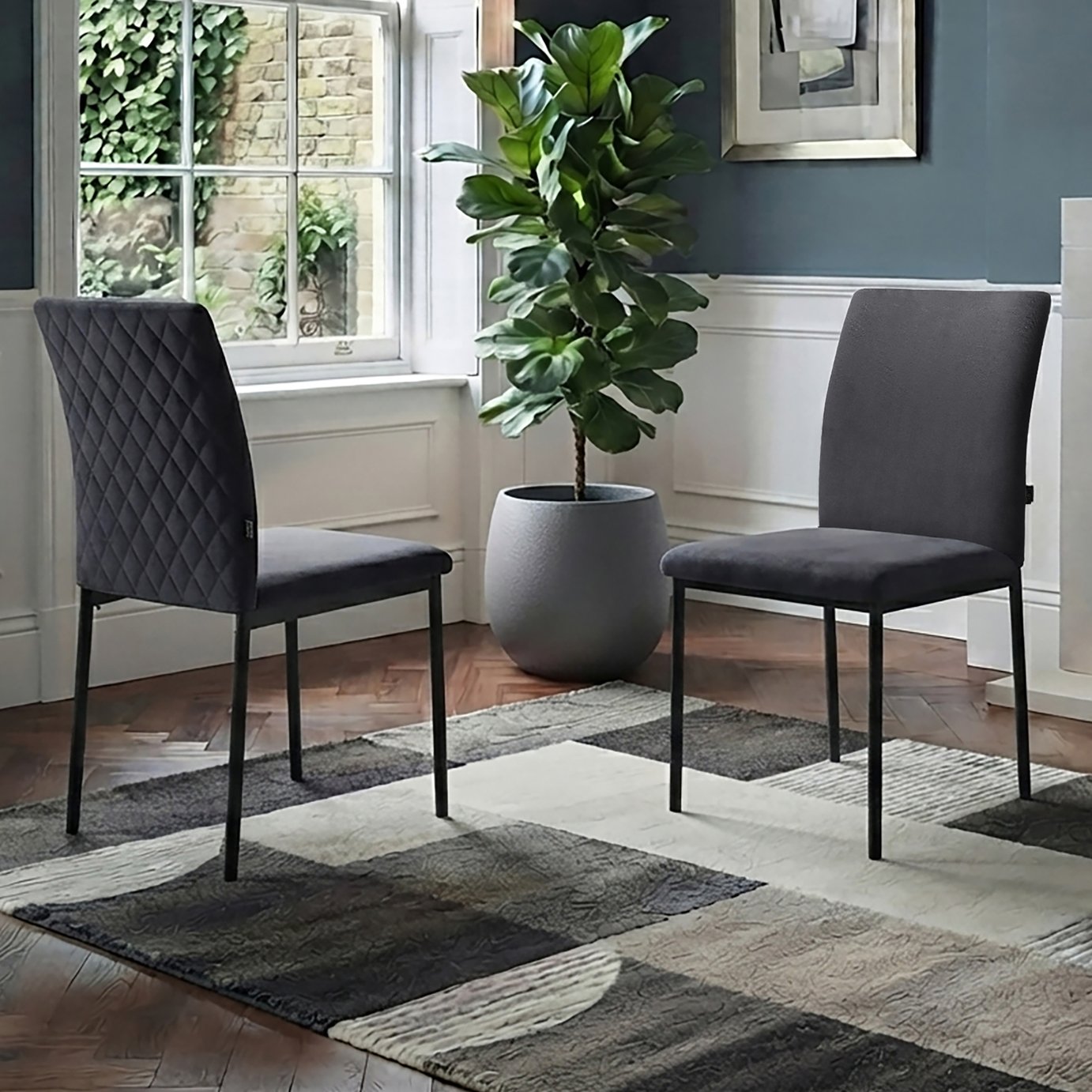 Dorel Pavia Pair Of Velvet Dining Chairs - Grey
