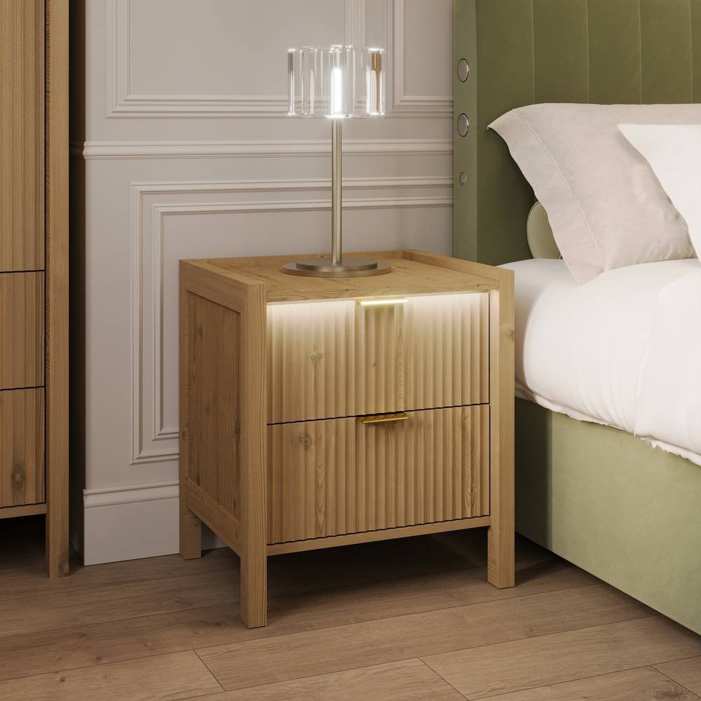 XR Living Dakota 2 Drawer Bedside Table with App Controlled LED - Natural