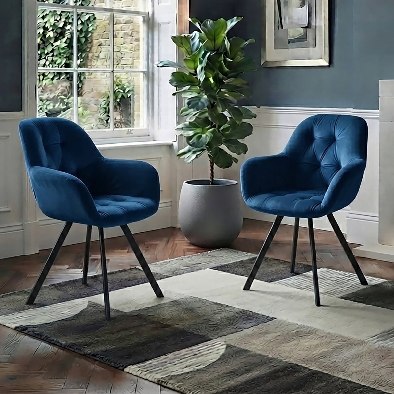 Dorel Elli Pair Of Velvet Dining Chairs - Blue
