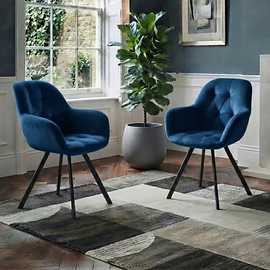 Dorel Elli Pair Of Velvet Dining Chairs - Blue
