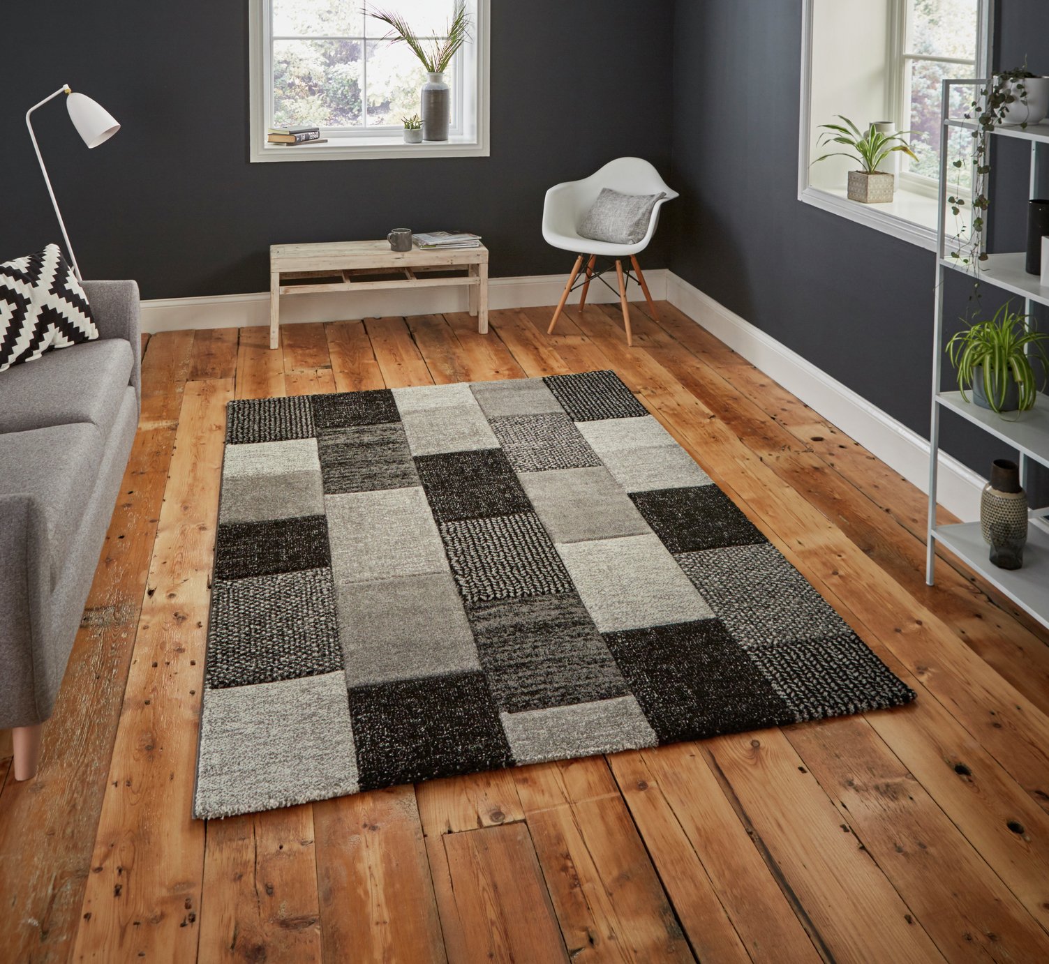 Think Rugs Brooklyn Geometric Black and Grey Rug