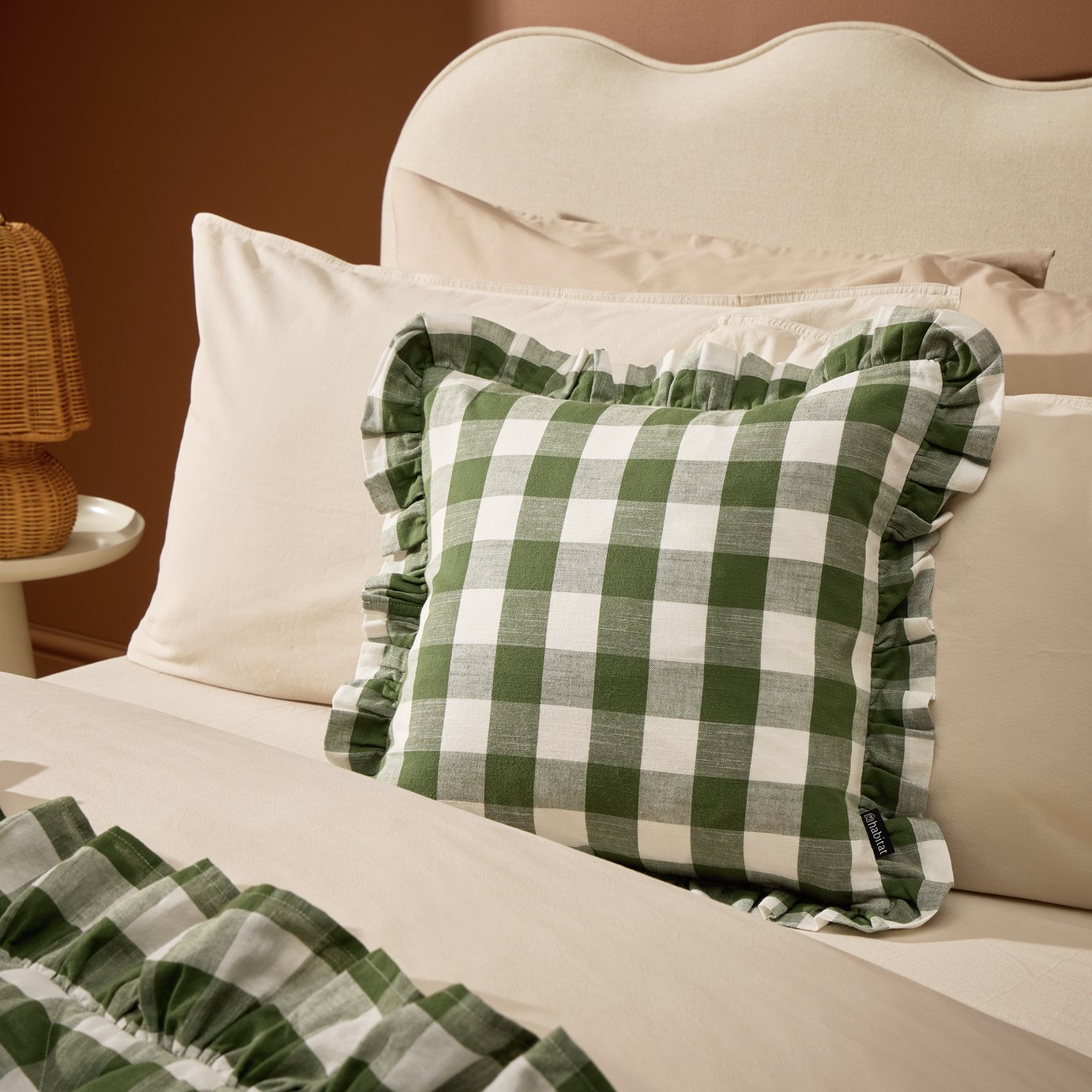 Habitat Gingham Cushion - Green - 43x43cm