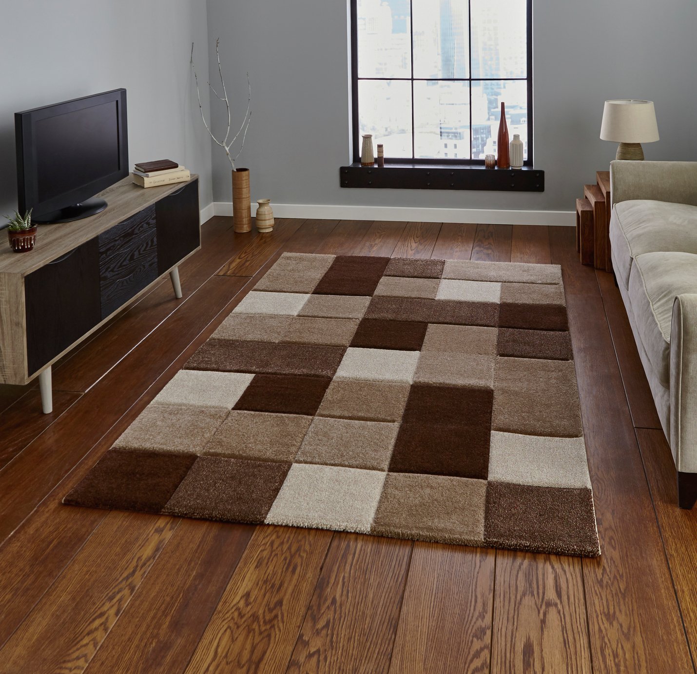 Think Rugs Brooklyn Geometric Brown Rug
