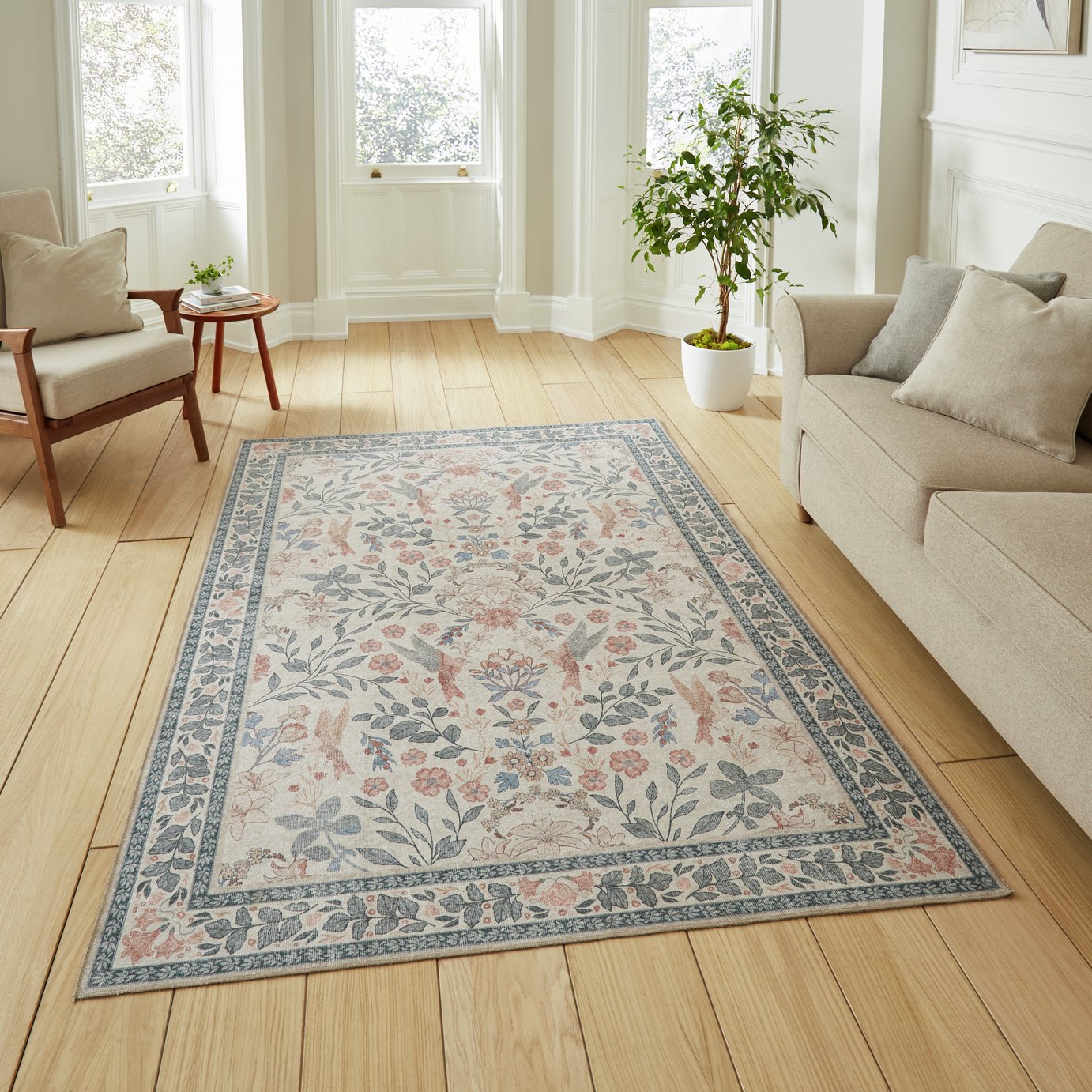 Think Rugs Versailles Floral Beige Rug