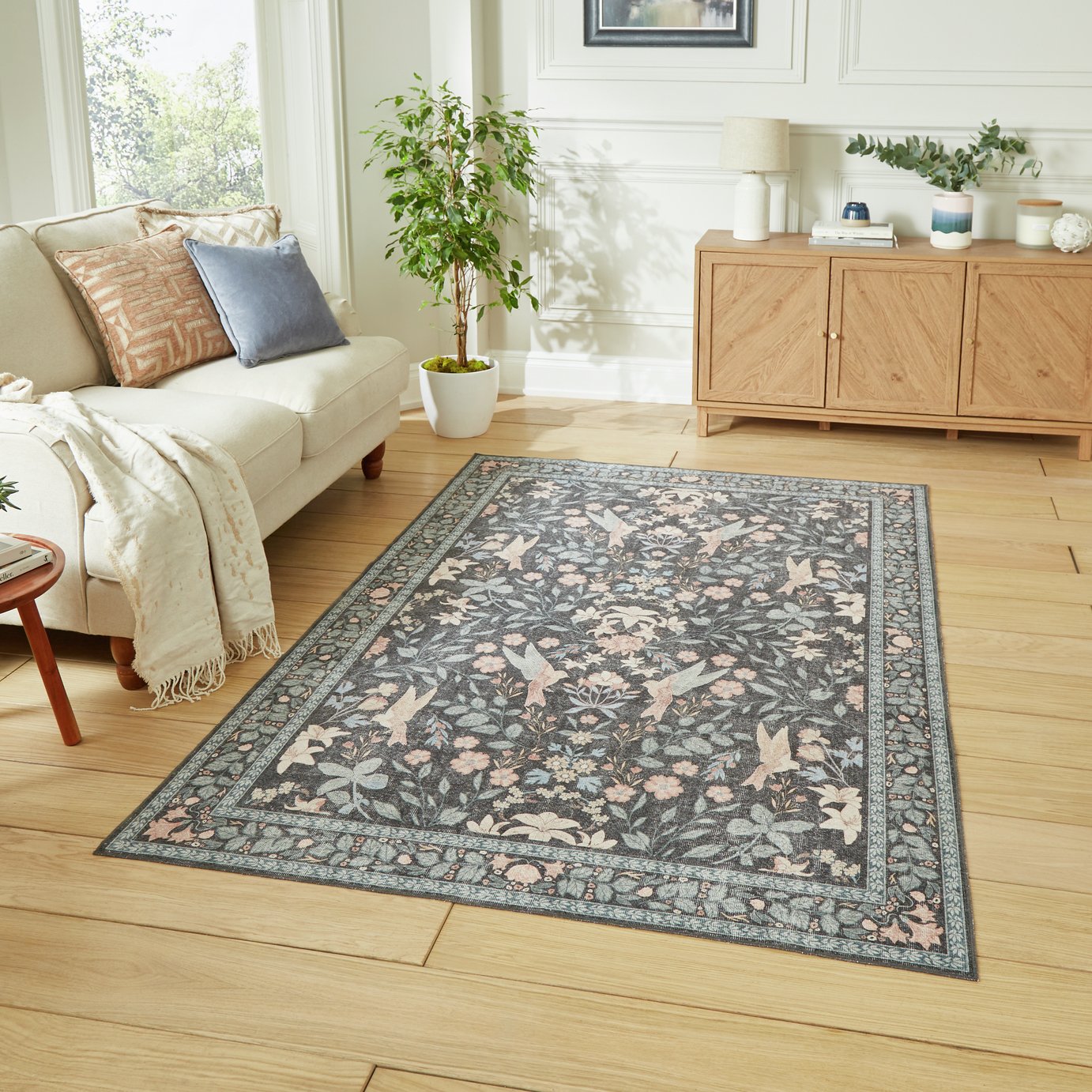 Think Rugs Versailles Floral Dark Blue Rug - 152x230cm