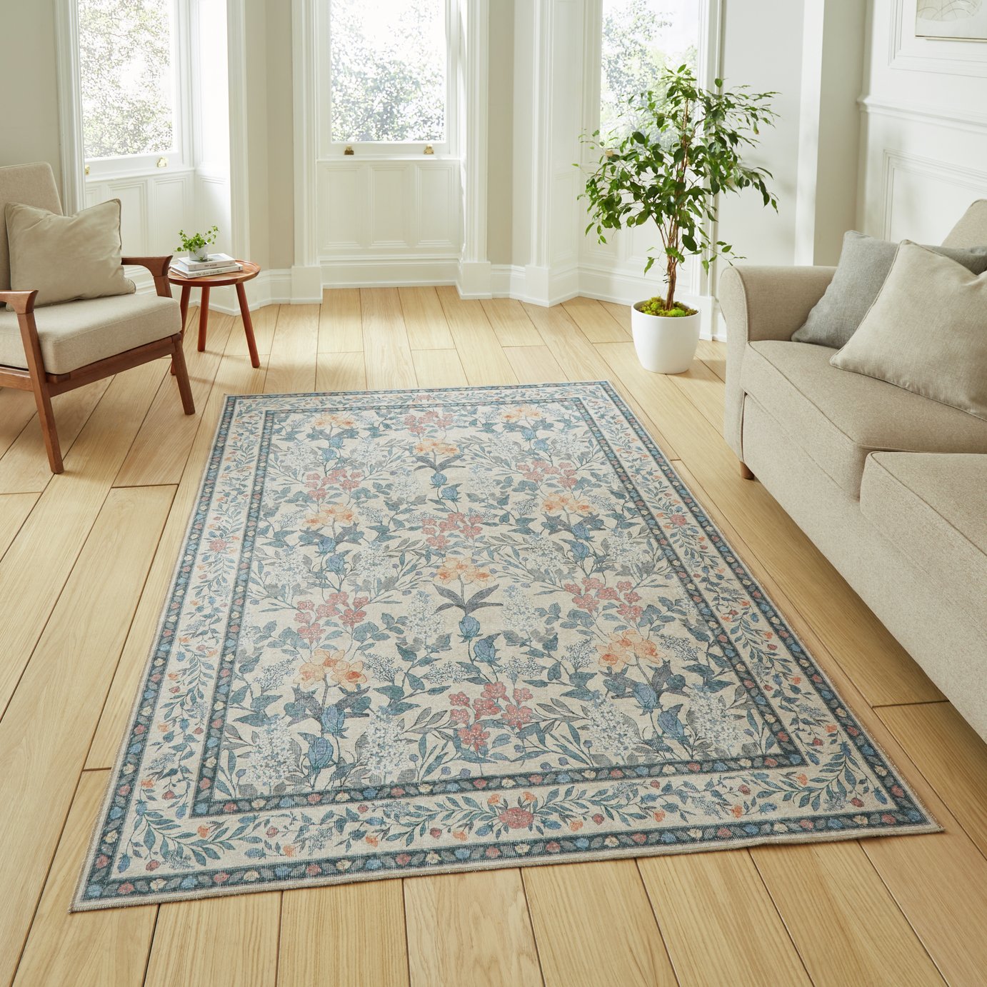 Think Rugs Versailles Floral Blue Rug - 152x230cm