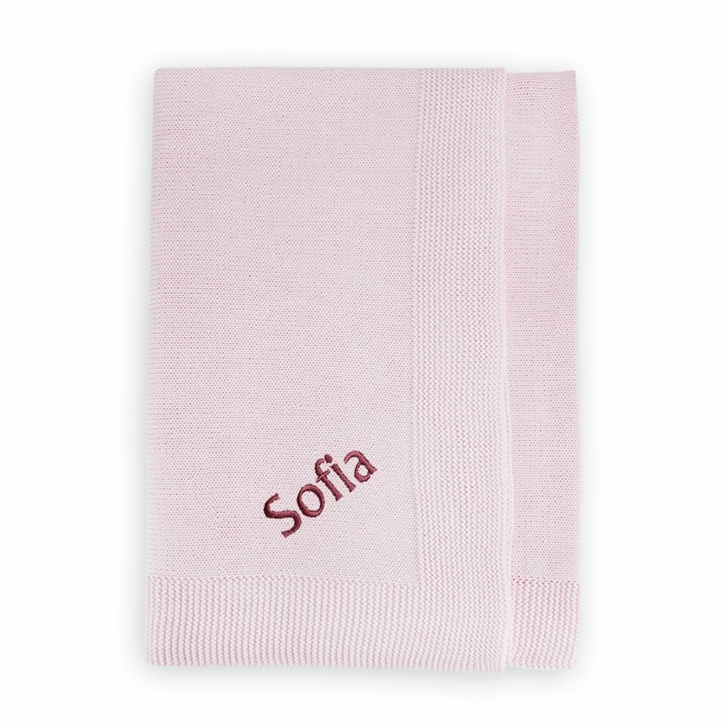 Babyblooms Personalised Cotton Knitted Baby Blanket - Pink