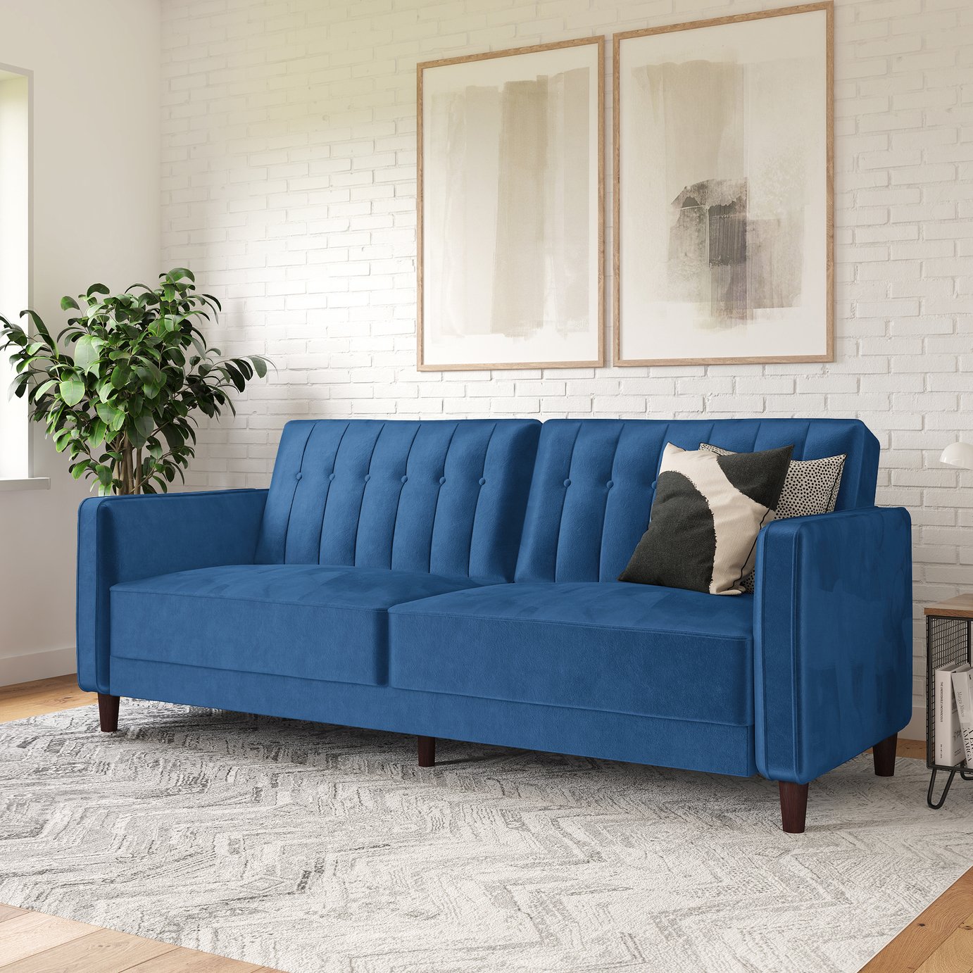 Dorel Pin Velvet Futon Sofa Bed - Blue