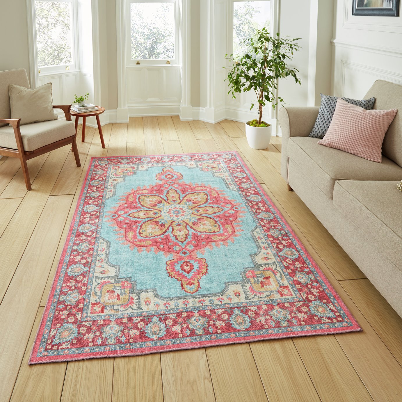 Think Rugs Zahra Floral Blue and Red Rug - 152x230cm