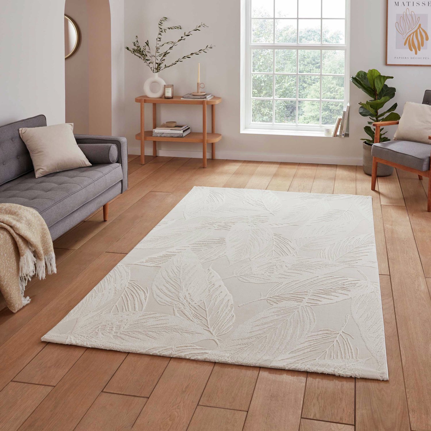 Think Rugs Flores Leaf Cream Rug - 160x230cm
