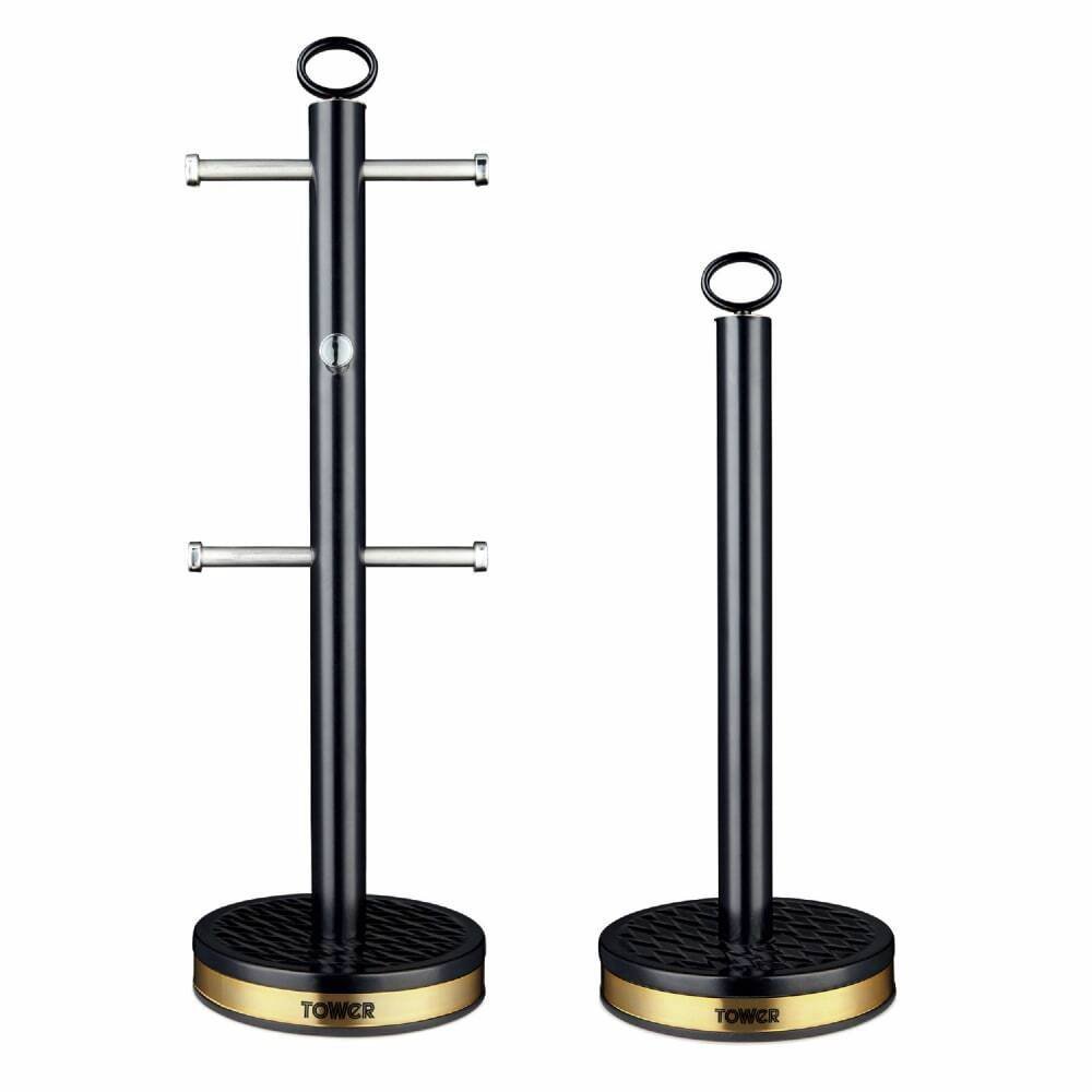 Tower Black Stainless Steel Kitchen Roll Holder Set