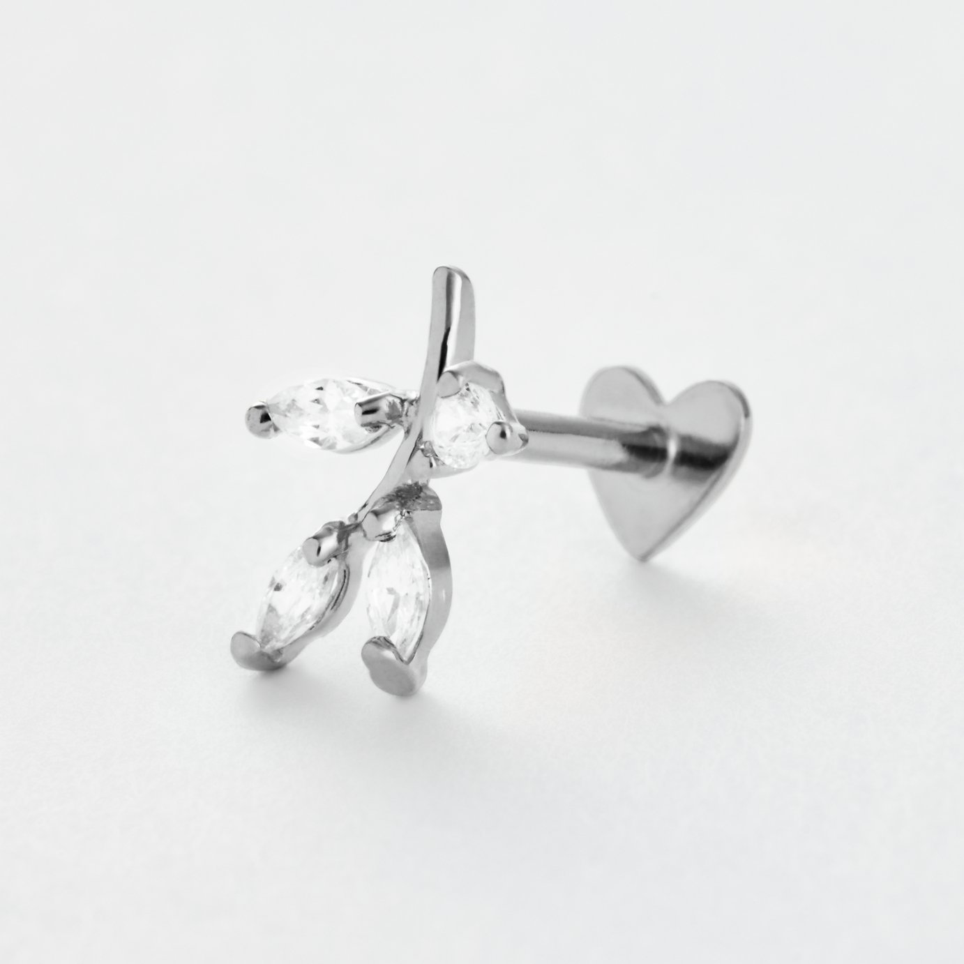 Revere Sterling Silver Cubic Zirconia Leaf Flatback Single Stud Earring