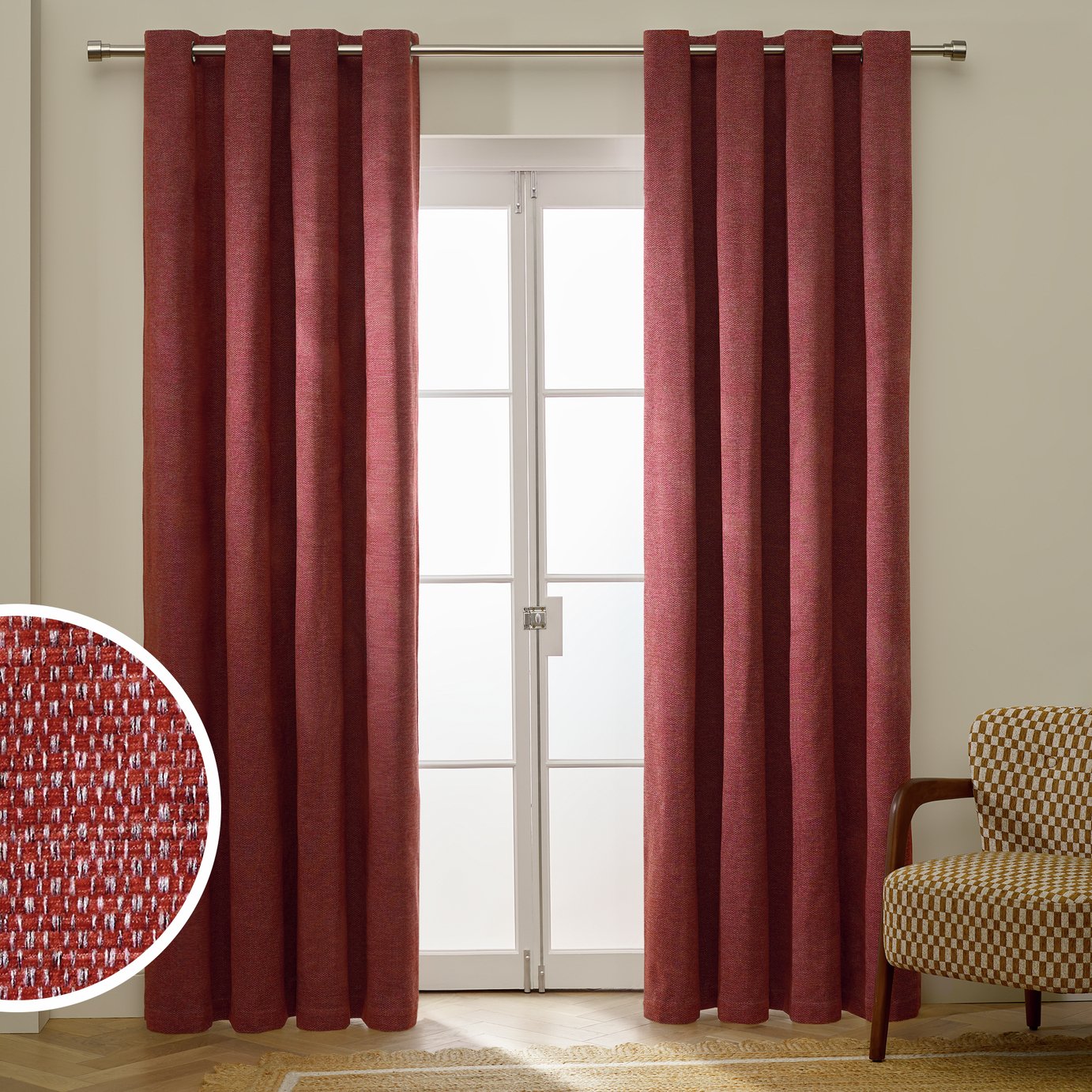 Habitat Basket Weave Eyelet Curtains Terracotta