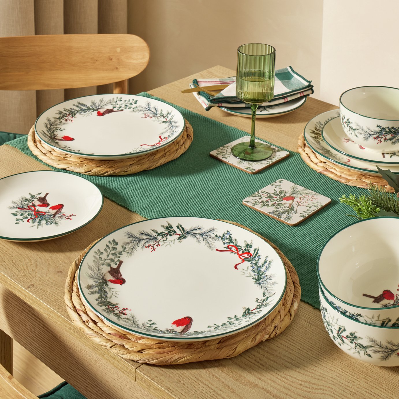 Argos Home Robin 12 Piece Stoneware Dinner Set - Green