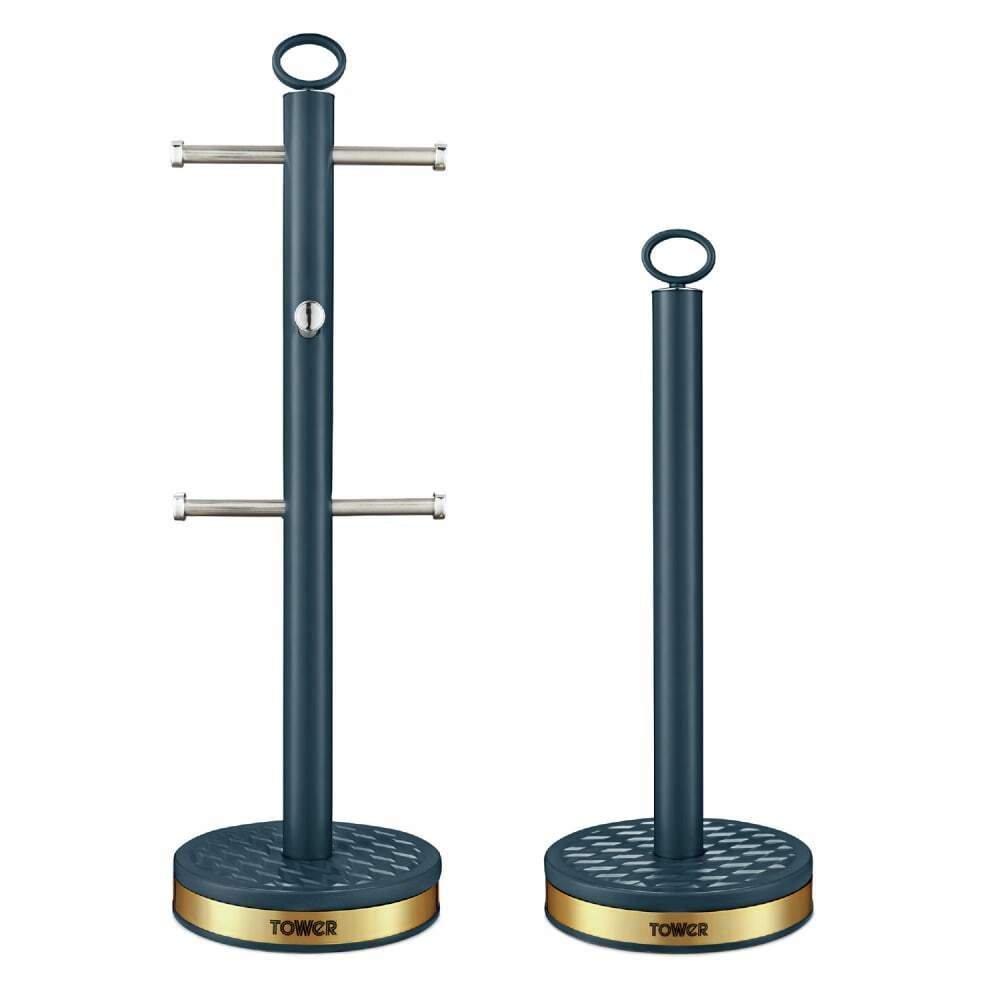 Tower Blue Stainless Steel Kitchen Roll Holder Set