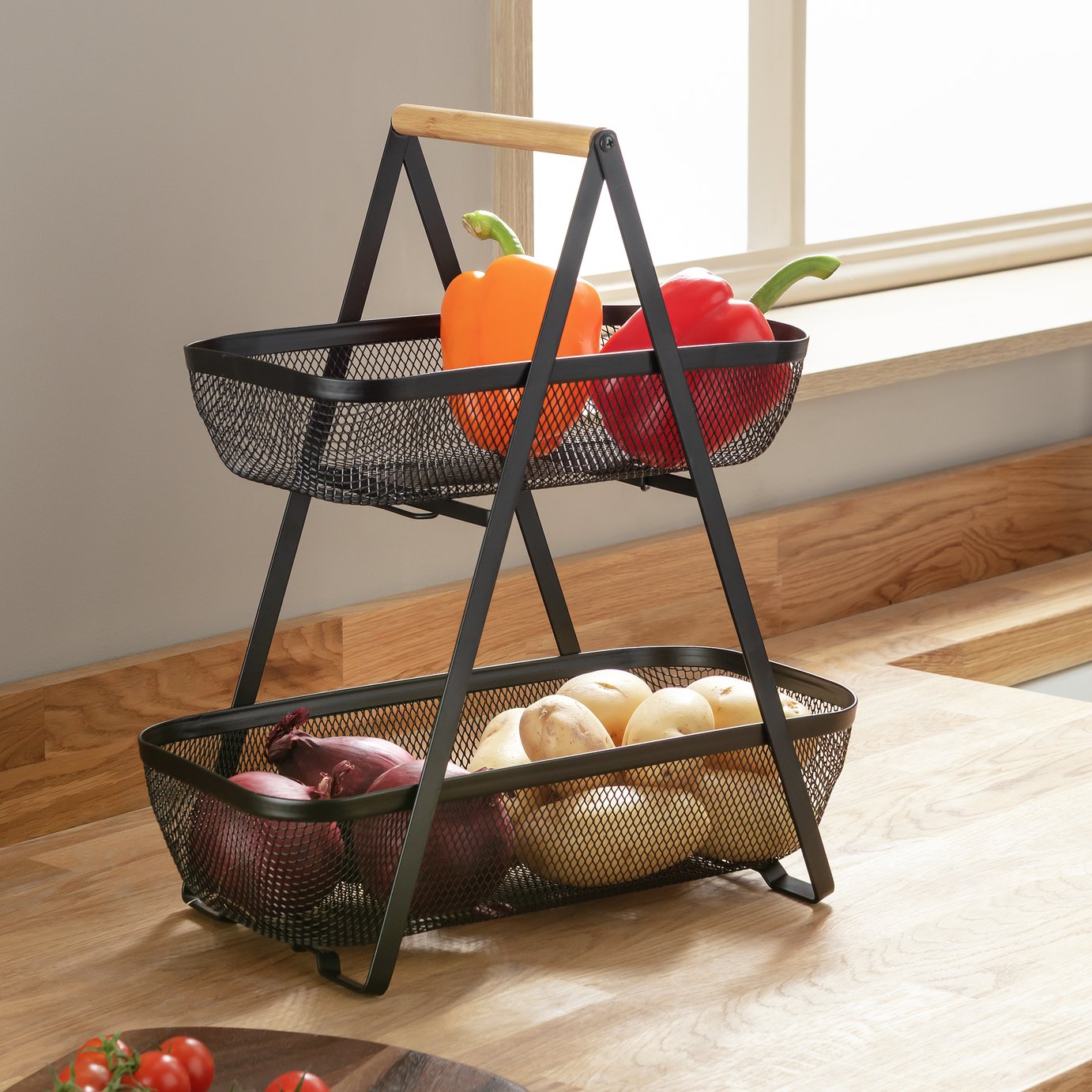 Argos Home 2 Tier Wire Storage Basket - Black
