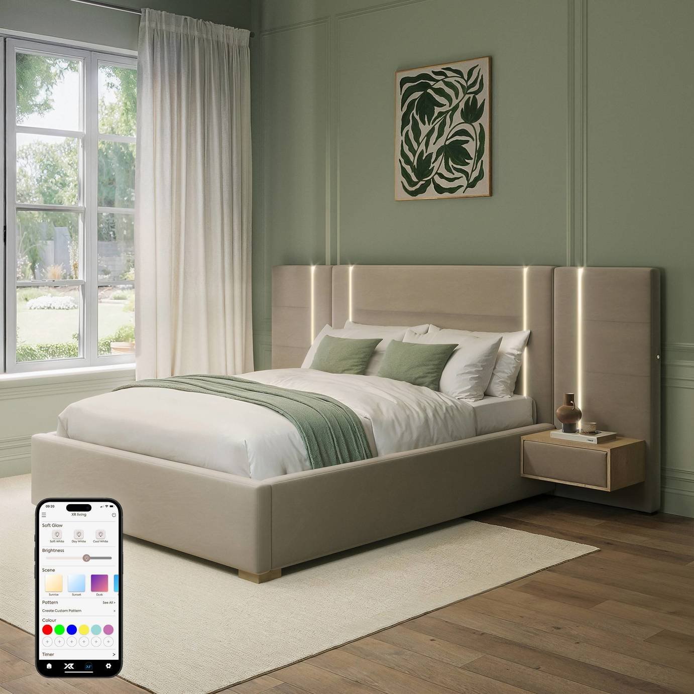 XR Living Amelia Double Velvet End Lift Ottoman Bed - Natural Stone