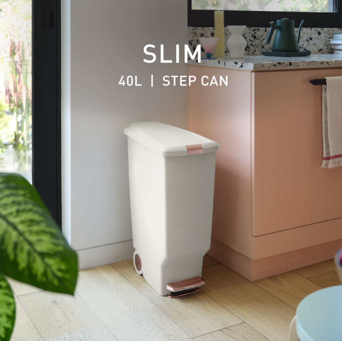 Simplehuman 40 Litre Slim Plastic Pedal Bin - Cream