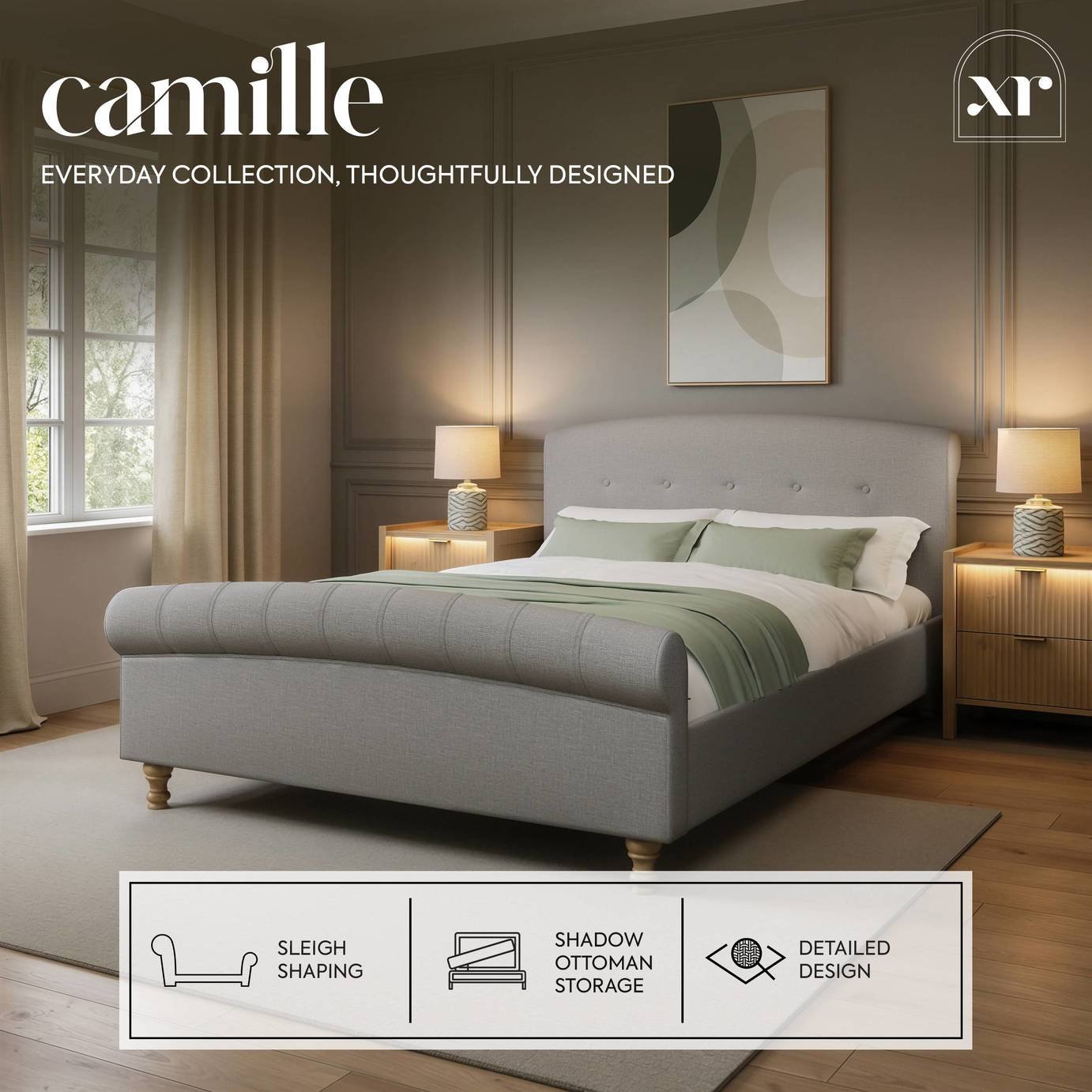 XR Living Camille Kingsize Polyester Side Lift Ottoman Bed - Grey