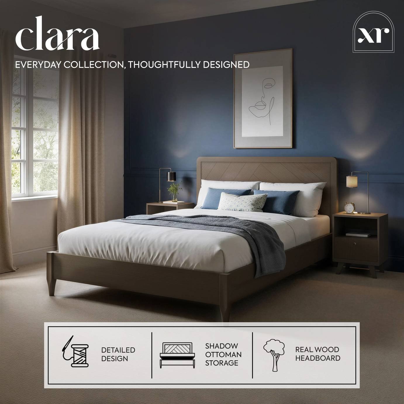 XR Living Clara Double Pine End Lift Ottoman Bed - Natural
