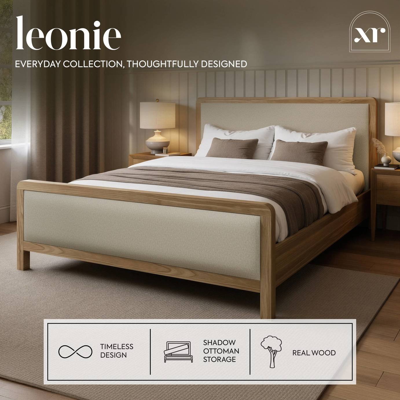 XR Living Leonie Kingsize Wooden Ottoman Bed - Oak