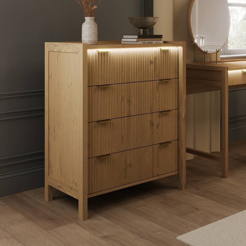 XR Living Dakota 4 Drawer Chest With App Controlled LED - Natural