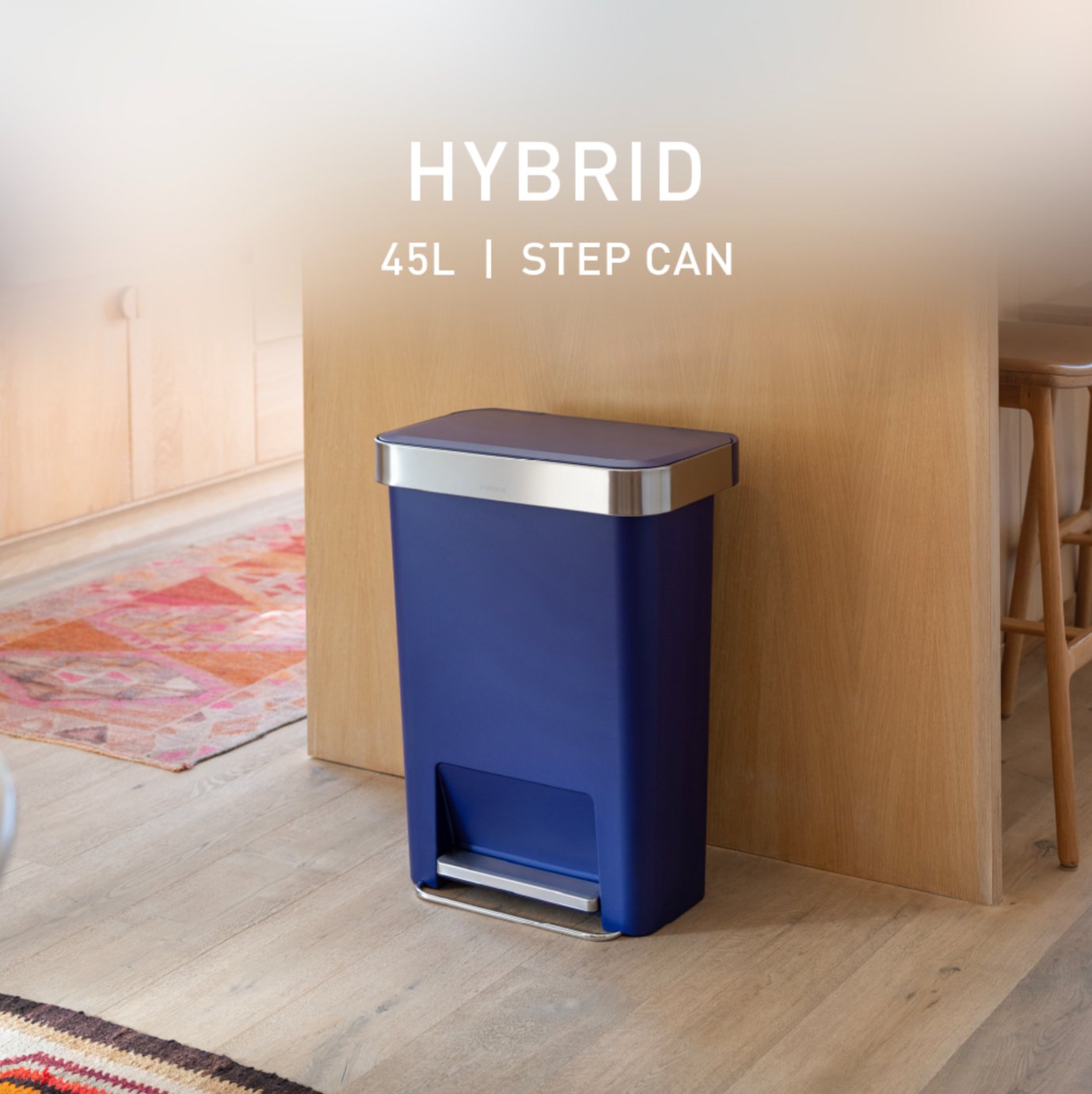 Simplehuman 45 Litre Hybrid Pedal Bin - Indigo Blue