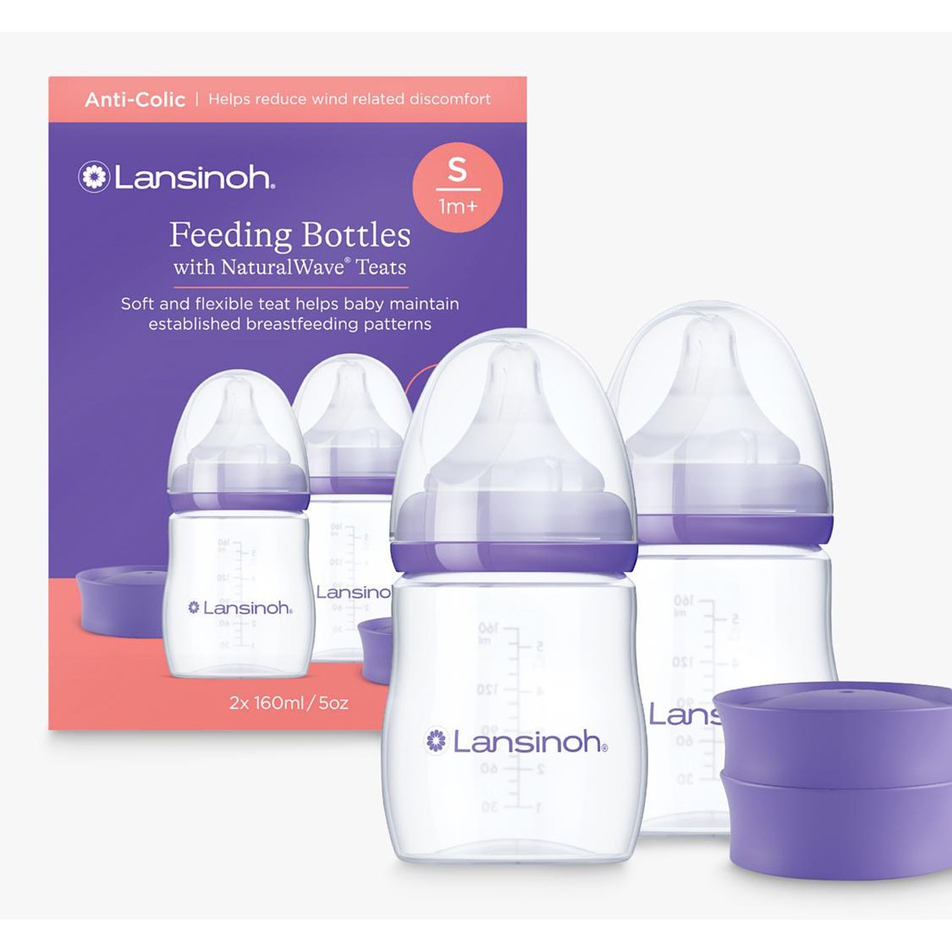 Lansinoh Anti-colic Natural Wave 160ml BabyFeeding Bottles - 2 Pack
