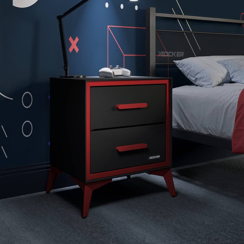 X Rocker Arcane 2 Drawer Bedside Side Table - Red