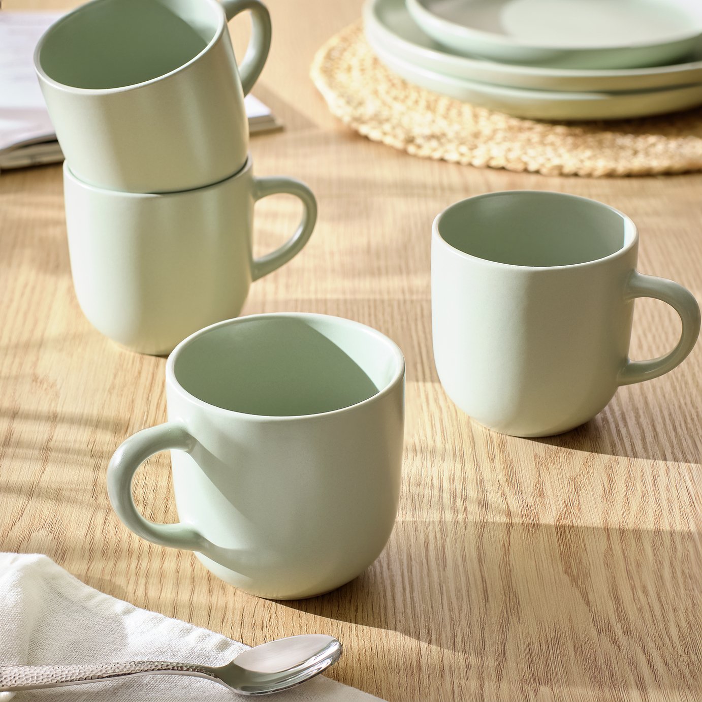 Habitat Set of 4 Matte Stoneware Mugs - Sage green