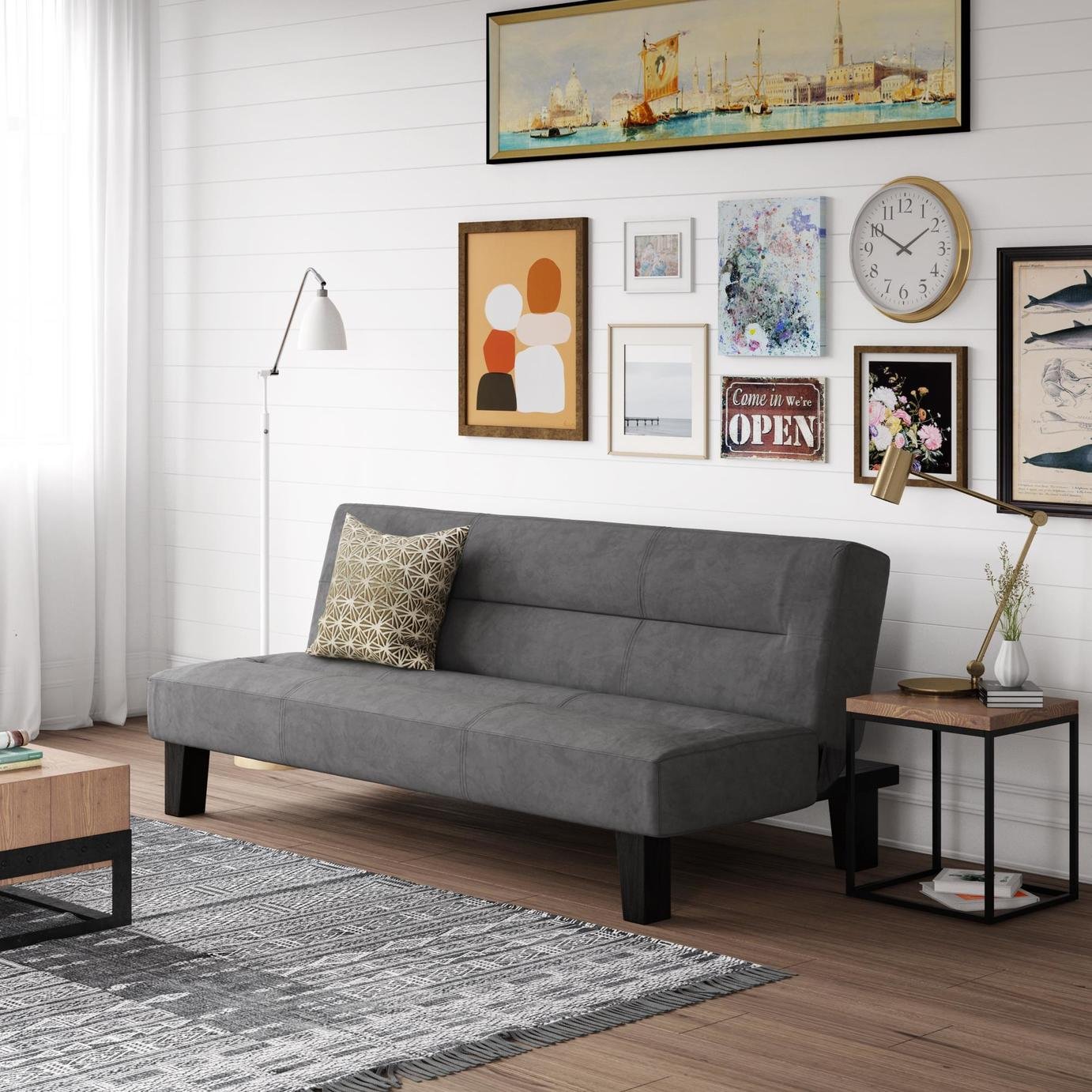 Dorel Kebo Velvet Futon Sofa Bed - Grey