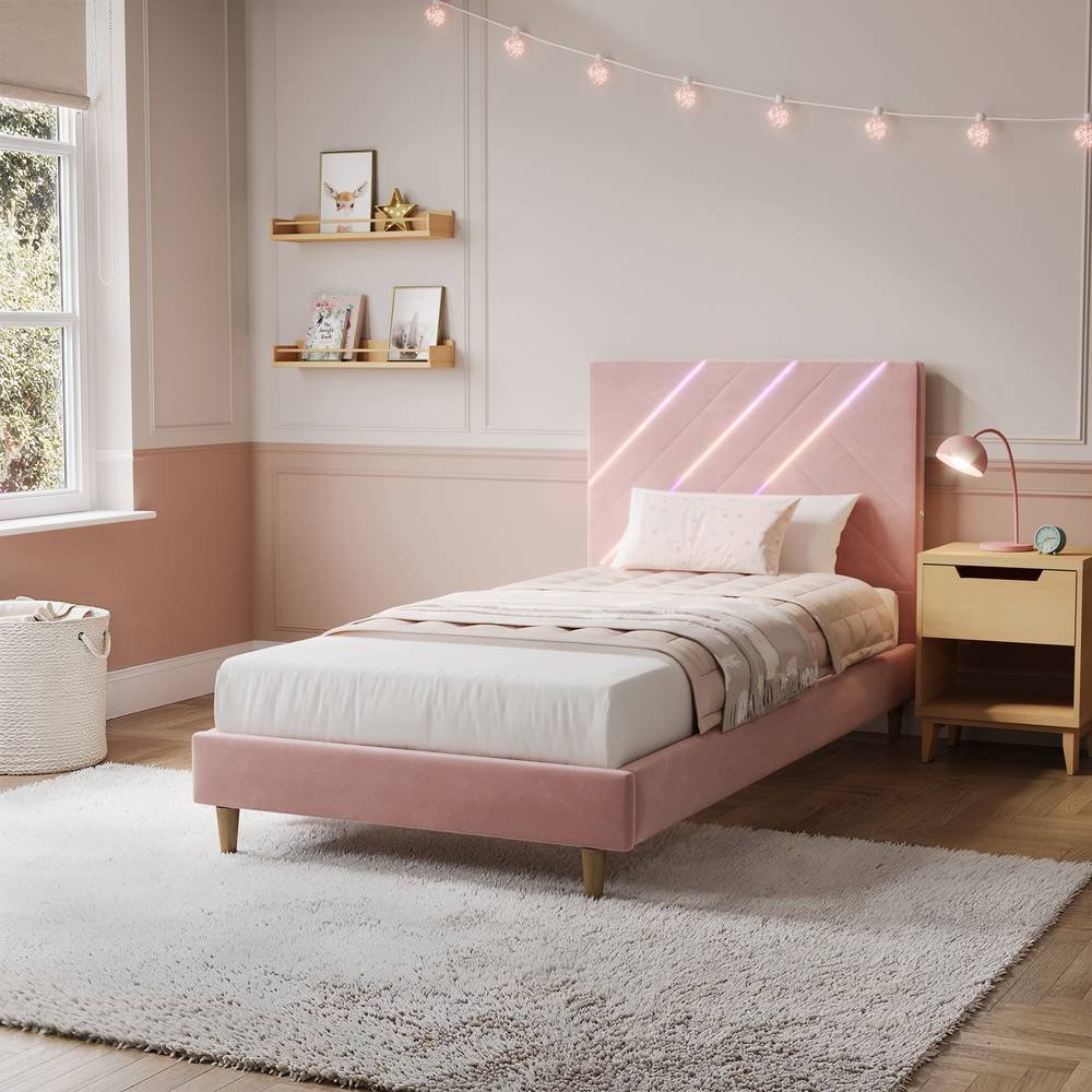 XR Living Lily Single Bed Frame With App Controlled LED - Pink