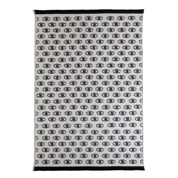 Buy Habitat Eye Print Cotton Flatweave Rug 120x170cm White Rugs