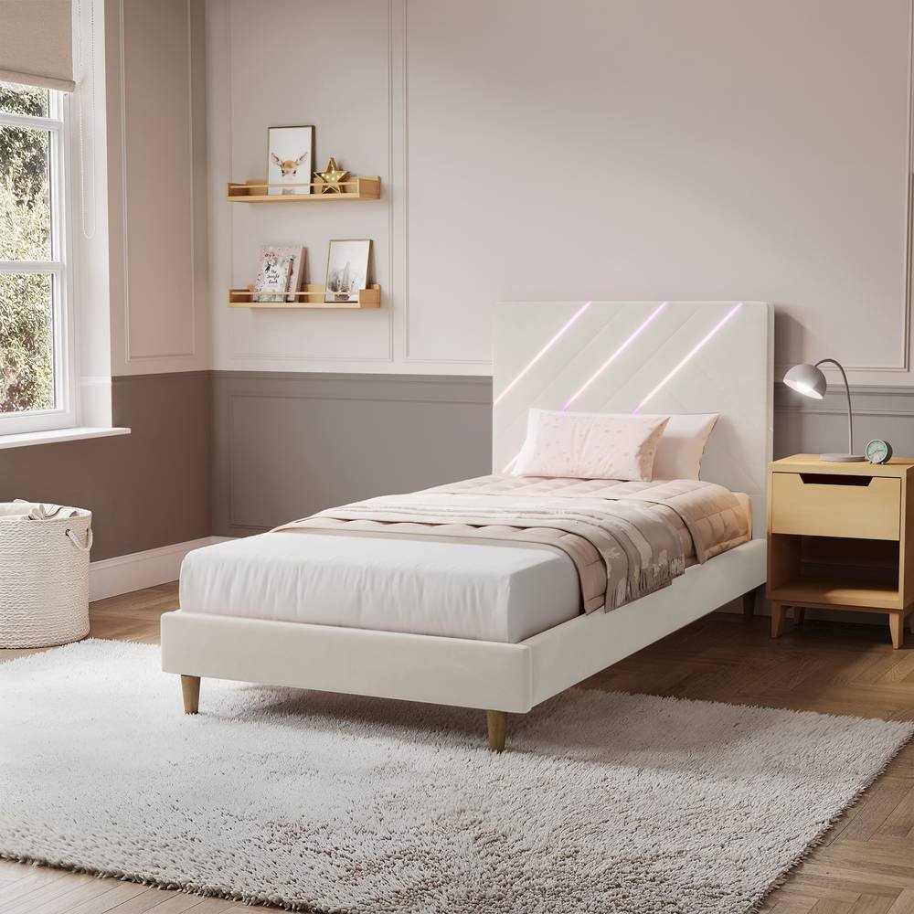 XR Living Lily Single Bed Frame With App Controlled LED - Ivory