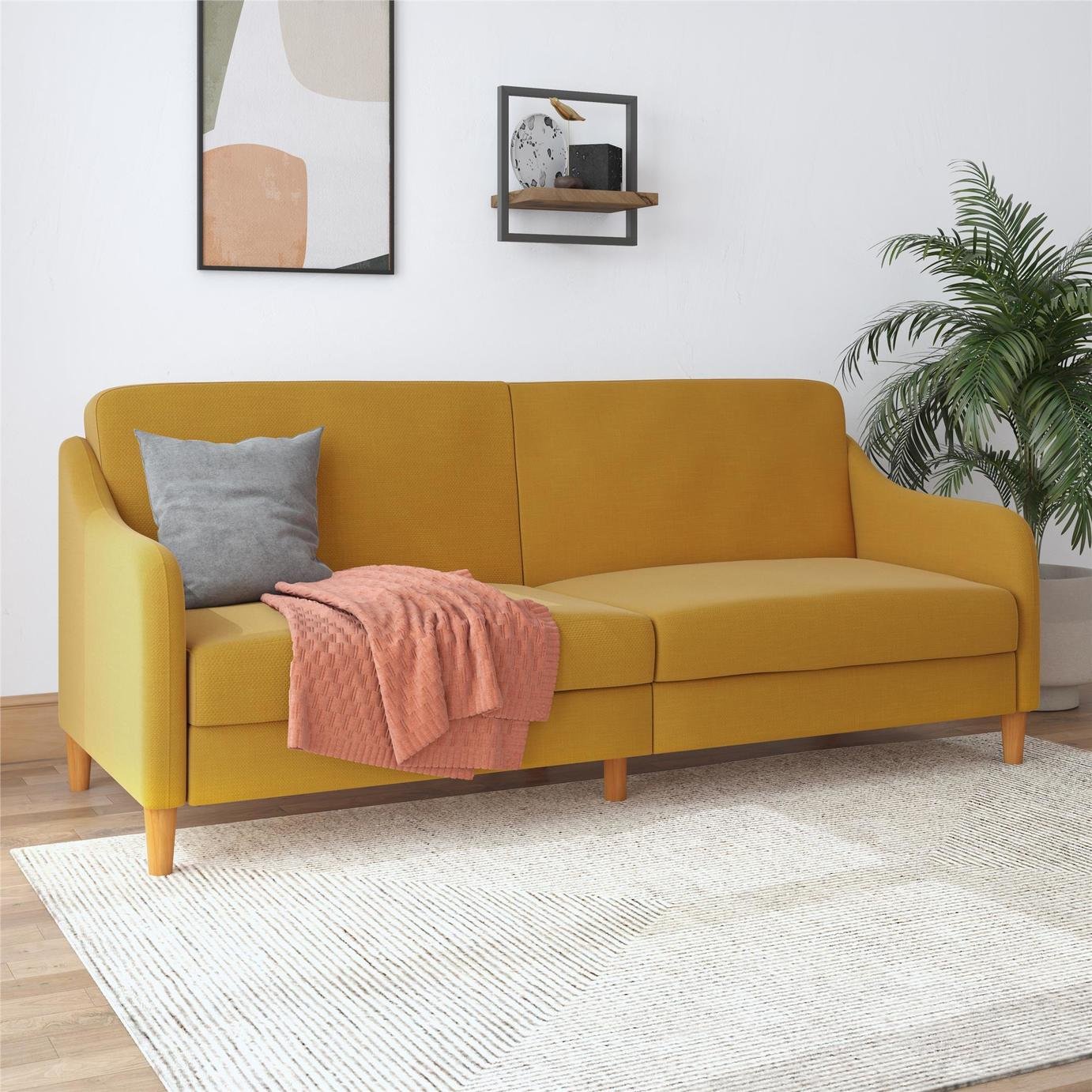 Dorel Jasper Fabric Futon Sofa Bed - Mustard