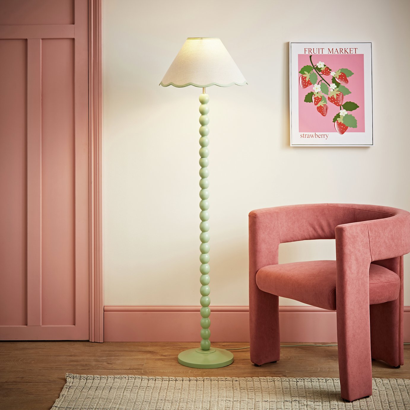 ValueLights Bobble Wooden Statement Floor Lamp - Green