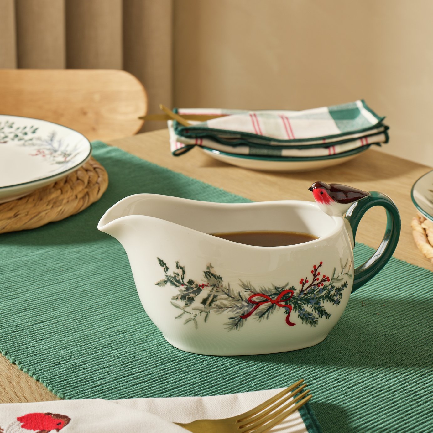 Argos Home Robin Stoneware Gravy Boat - Green