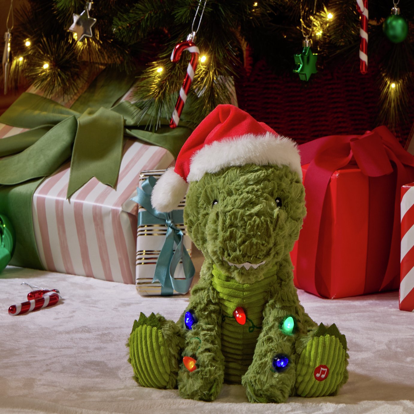 Argos Home Animated Dinosaur with Santa Hat Soft Toy